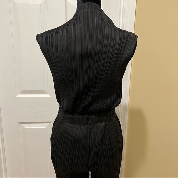 Office two pieces set turtleneck top loose pants casual pleated wide leg pants - Picture 12 of 15